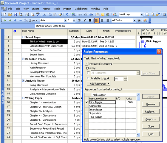 A check mark appears next to the assigned resource